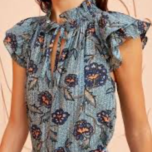 Ulla Johnson Tops - Ulla Johnson Annie Top Womens 2 Cornflower Blue Floral Cotton Blend Blouse Boho